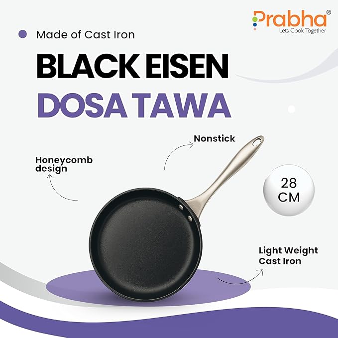 Black Eisen Cast Iron Dosa Tawa With Steel Handel
