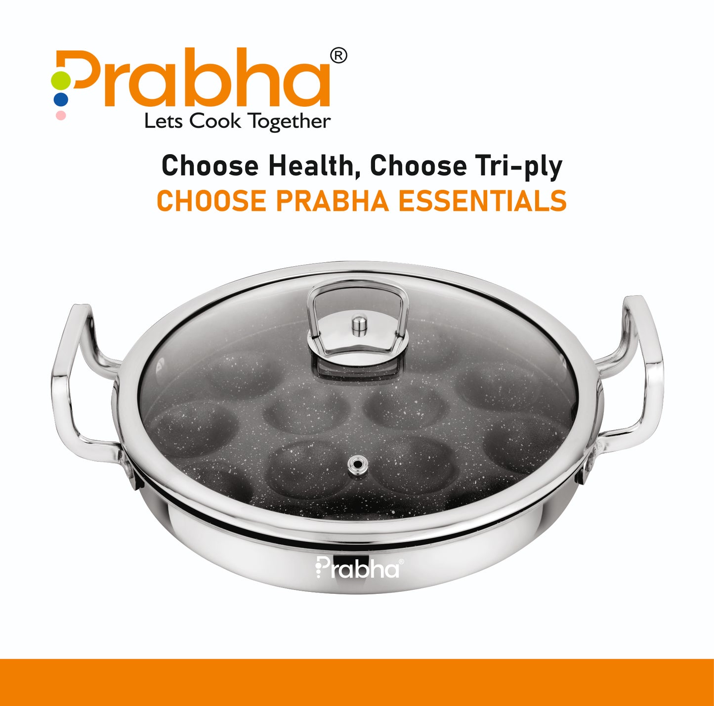 Amber Tri-ply Stainless Steel Stick-Resistant Paniyarakal With 14 Pits (26cm Diameter)-Induction Bottom