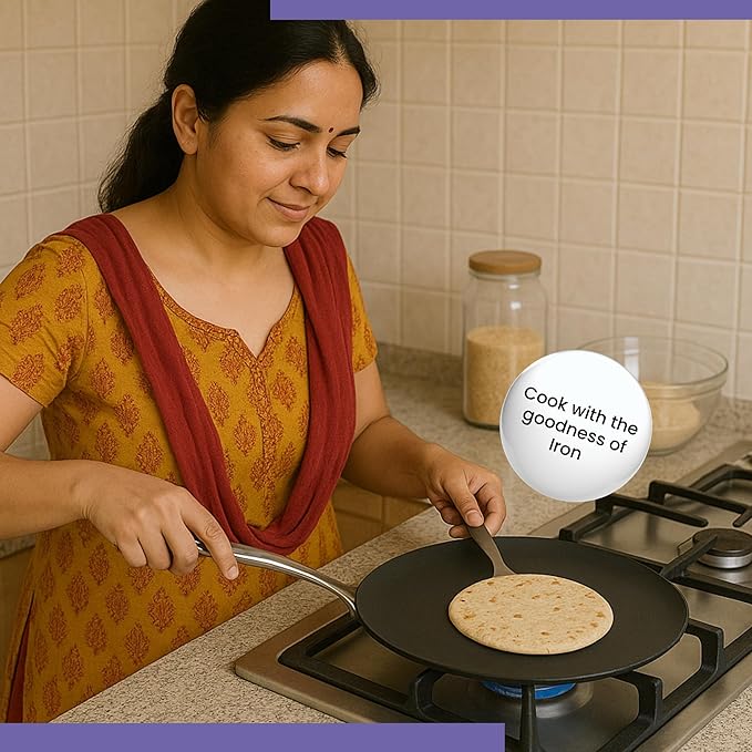 Black Eisen Cast Iron Roti Tawa With Steel Handel