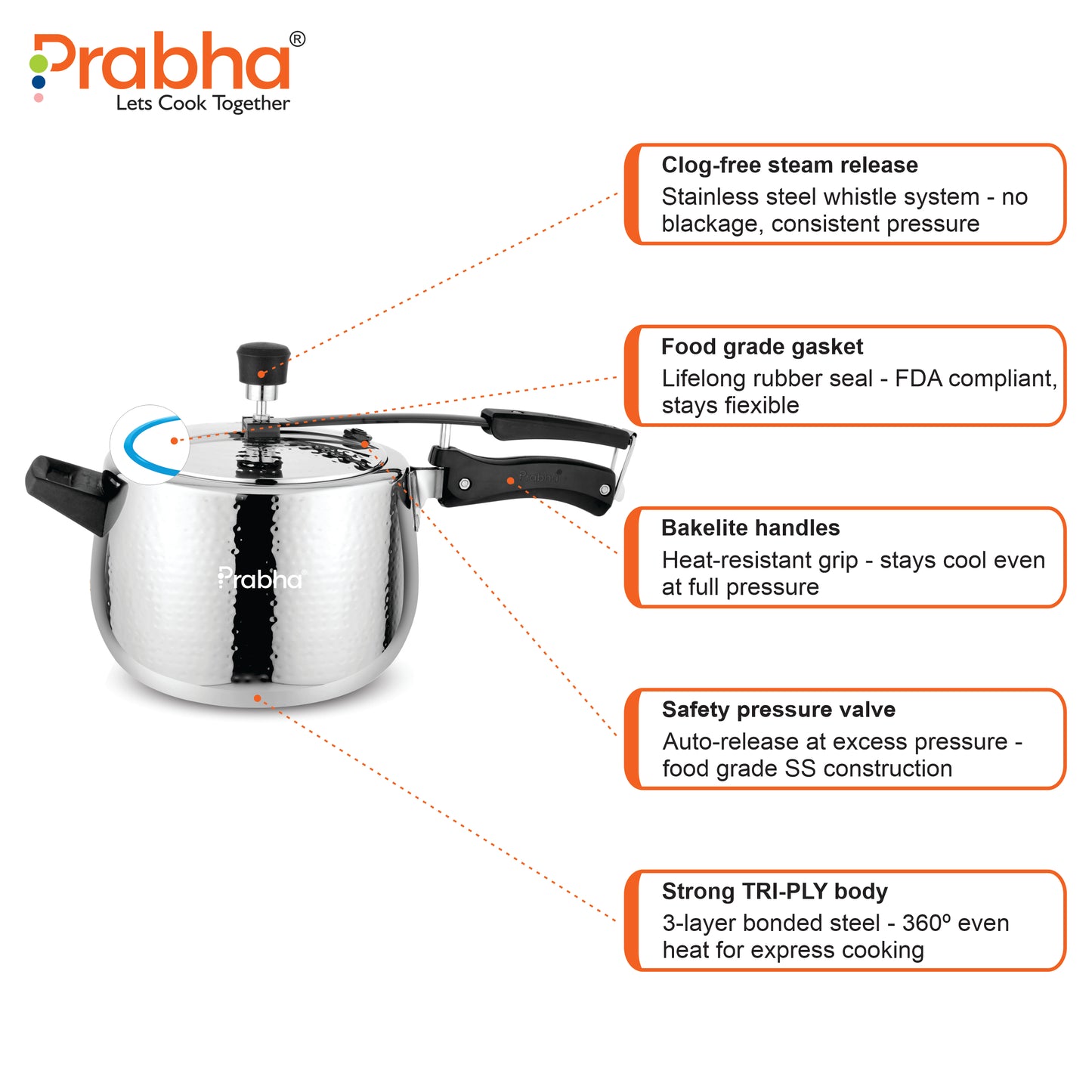 Prochef Curve Triply Pressure Cooker Hammered