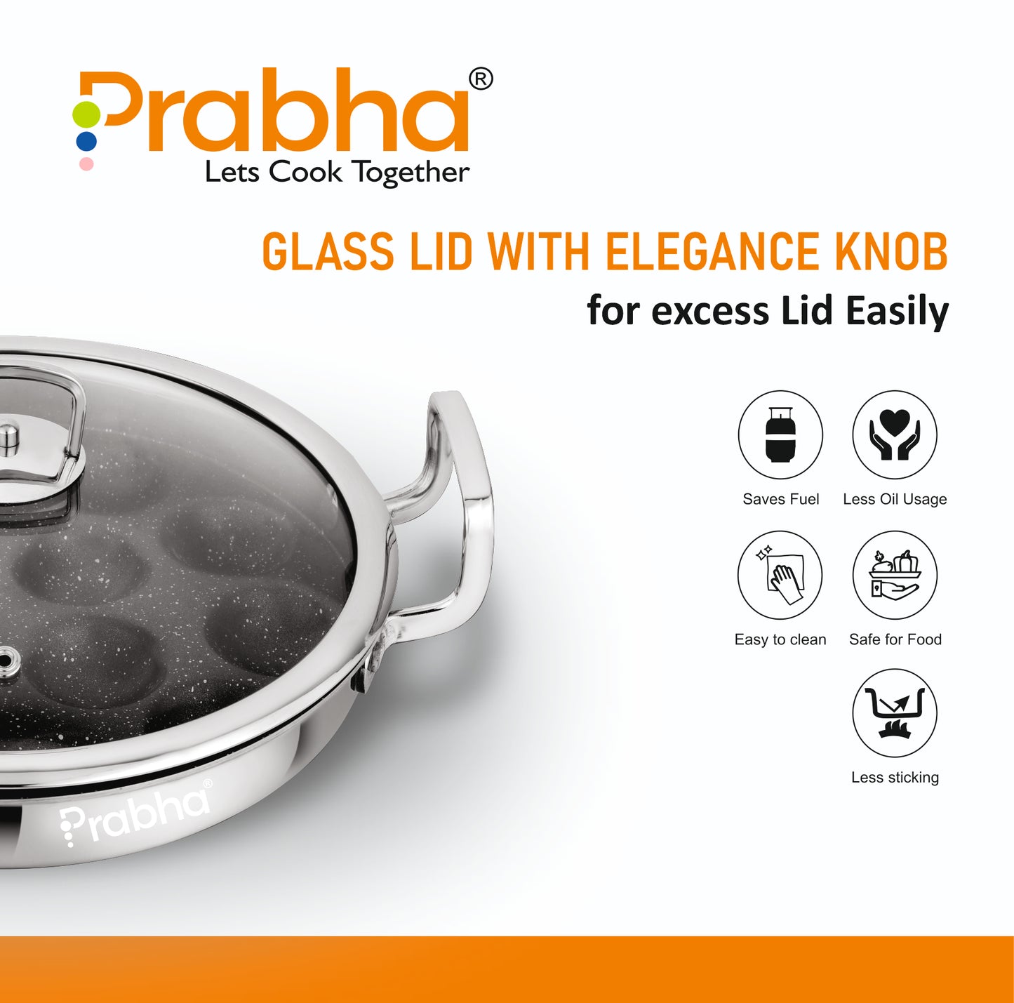 Amber Tri-ply Stainless Steel Stick-Resistant Paniyarakal With 14 Pits (26cm Diameter)-Induction Bottom