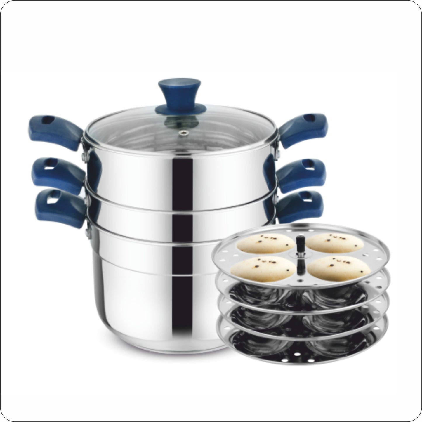 Omega Tri-Ply Bottom All In One Multi Purpose Cooker With Steamer, Strainer & Glass Lid
