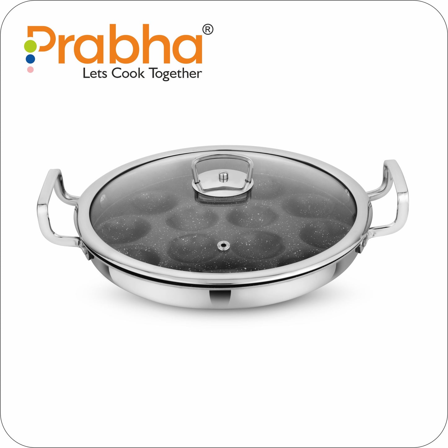 Amber Tri-ply Stainless Steel Stick-Resistant Paniyarakal With 14 Pits (26cm Diameter)-Induction Bottom