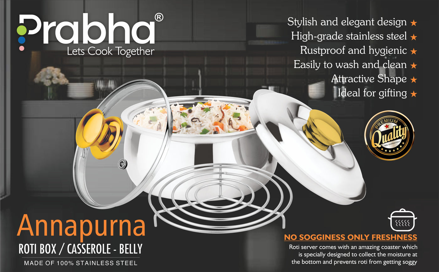 Annapurna Casserole Belly With Steel & Glass Lid
