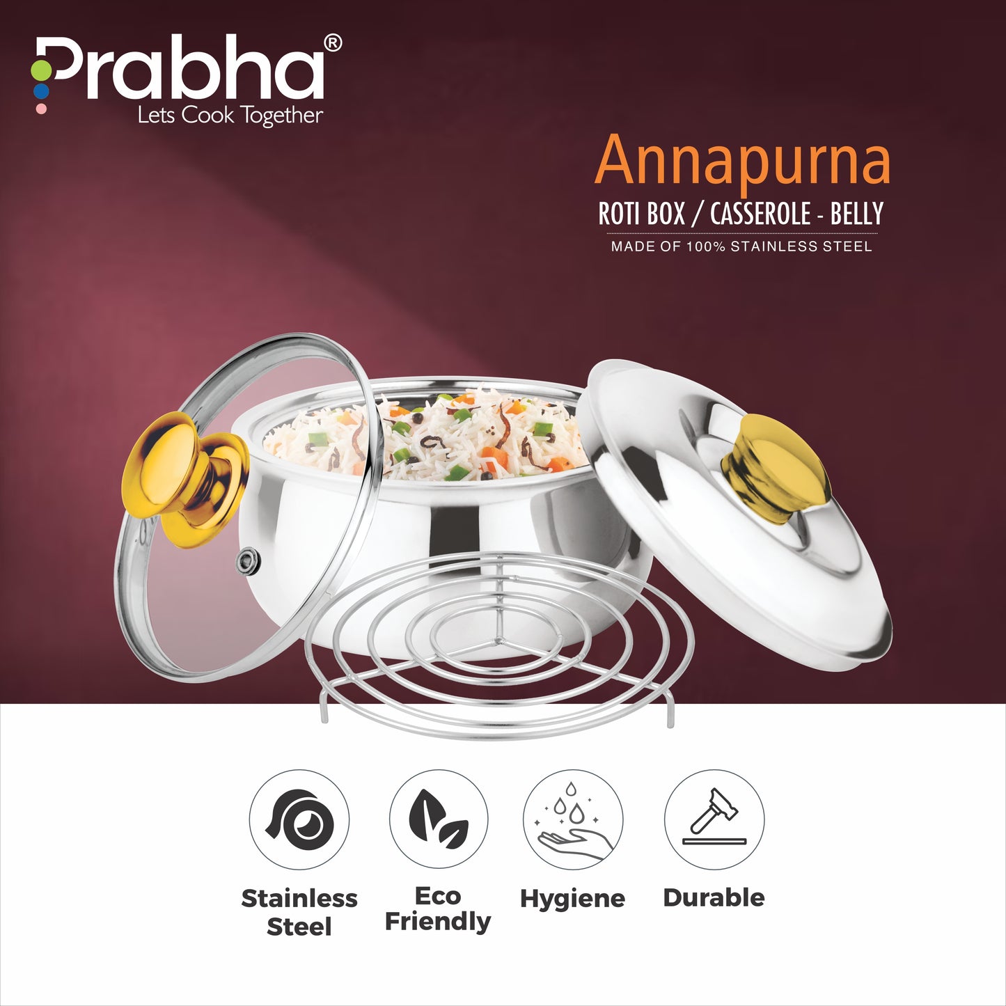 Annapurna Casserole Belly With Steel & Glass Lid