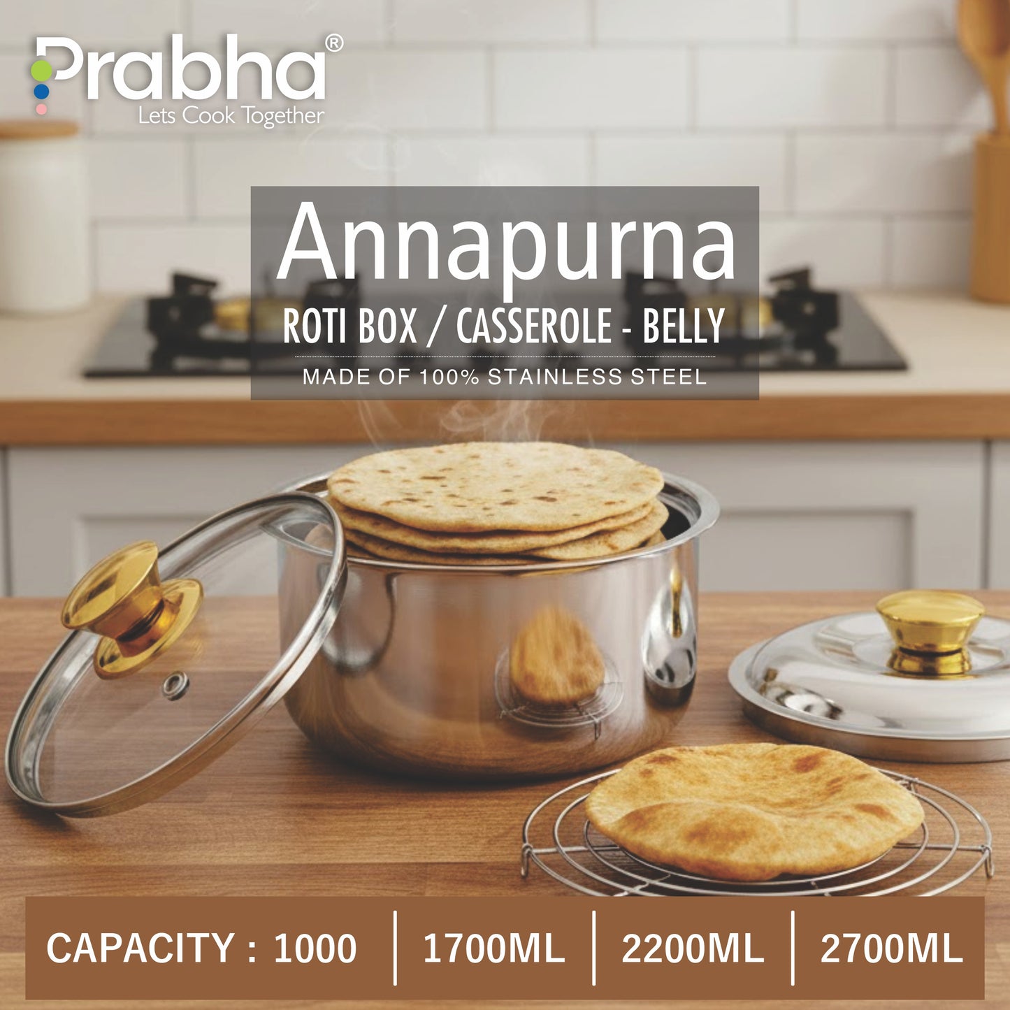 Annapurna Casserole Belly With Steel & Glass Lid