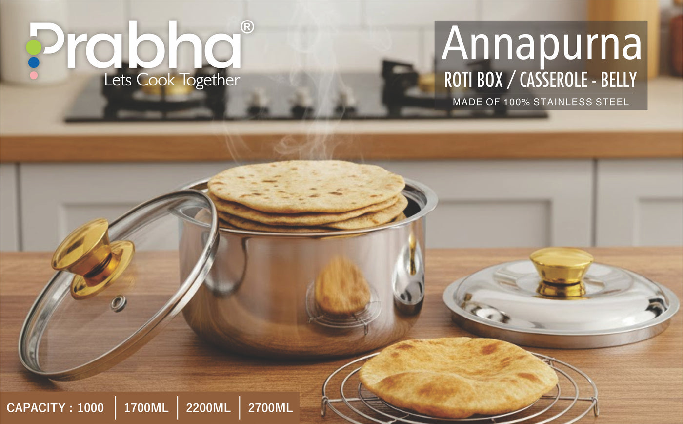 Annapurna Casserole Belly With Steel & Glass Lid