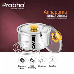 Annapurna Casserole Plain With Steel & Glass Lid