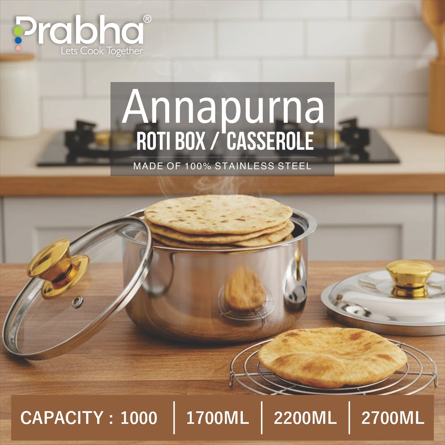 Annapurna Casserole Plain With Steel & Glass Lid