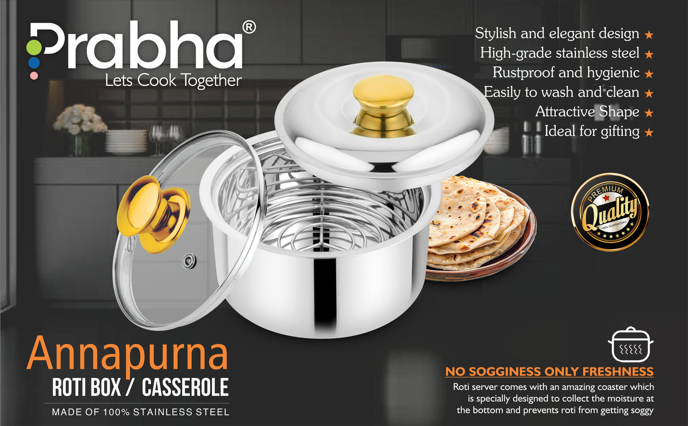 Annapurna Casserole Plain With Steel & Glass Lid