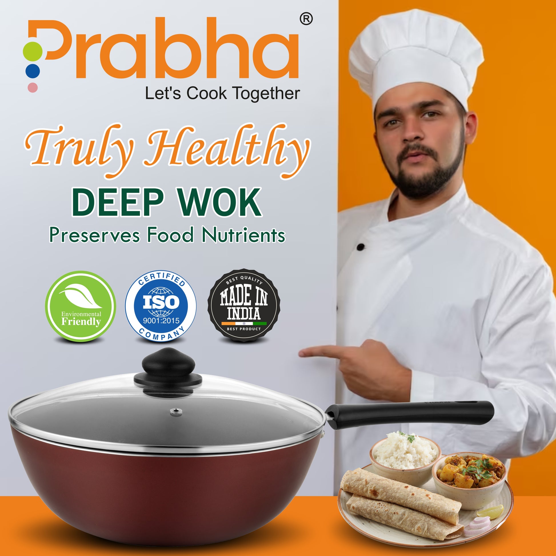 Astrid Nonstick Deep Wok With Glass Lid