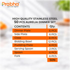 Prabha Aurelia 50 Pcs Stainless Steel Dinner Set | Complete Dining Set for 6 People