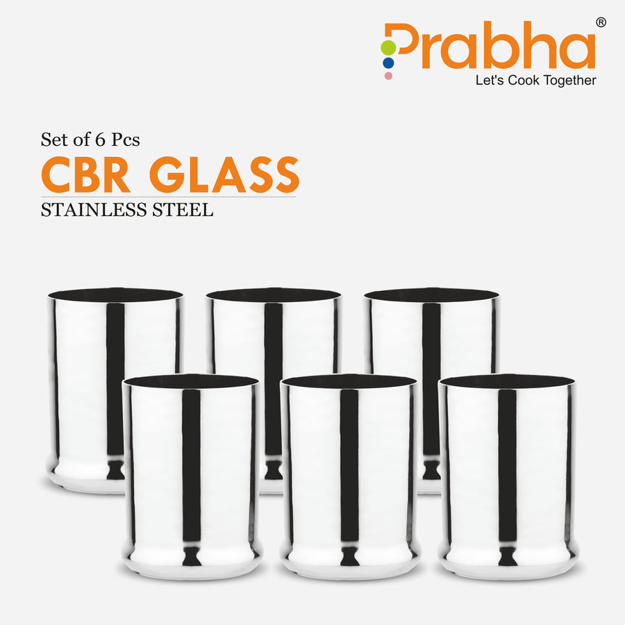 Stainless Steel CBR Glass | Unbreakable Water Drinking Glasses Set Of 6 Pieces - Prabha