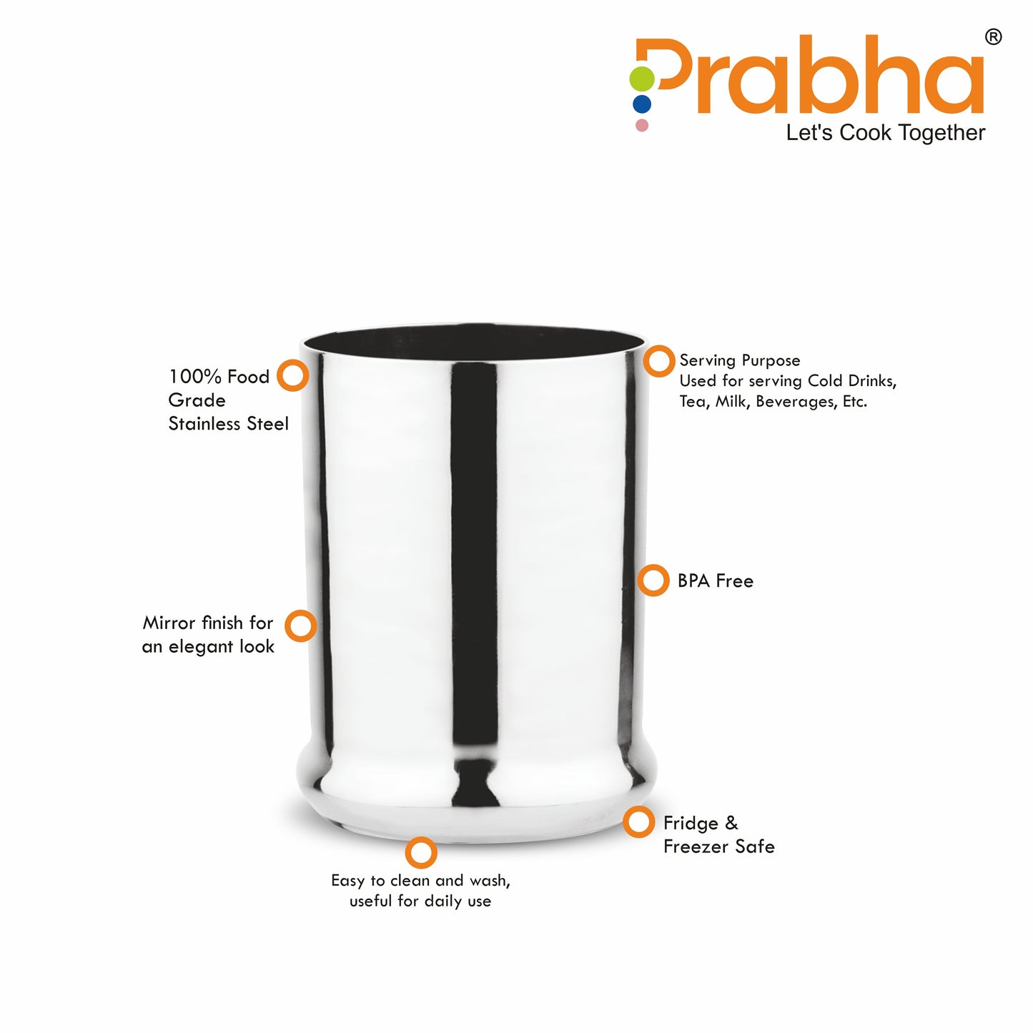 Stainless Steel CBR Glass | Unbreakable Water Drinking Glasses Set Of 6 Pieces - Prabha