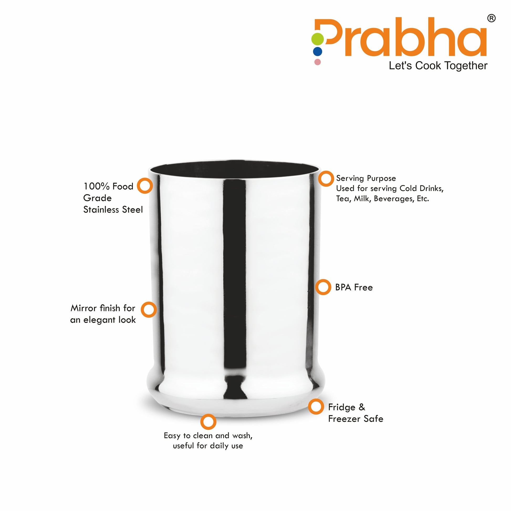 Stainless Steel CBR Glass | Unbreakable Water Drinking Glasses Set Of 6 Pieces - Prabha