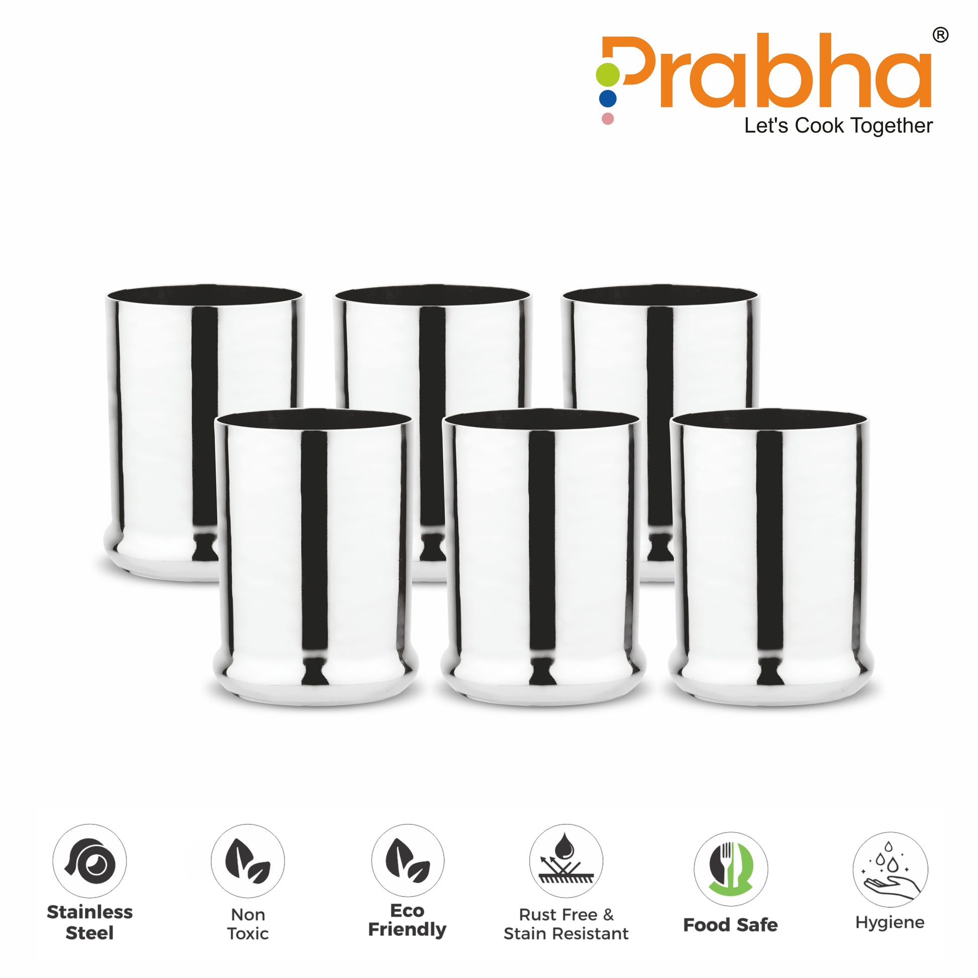 Stainless Steel CBR Glass | Unbreakable Water Drinking Glasses Set Of 6 Pieces - Prabha