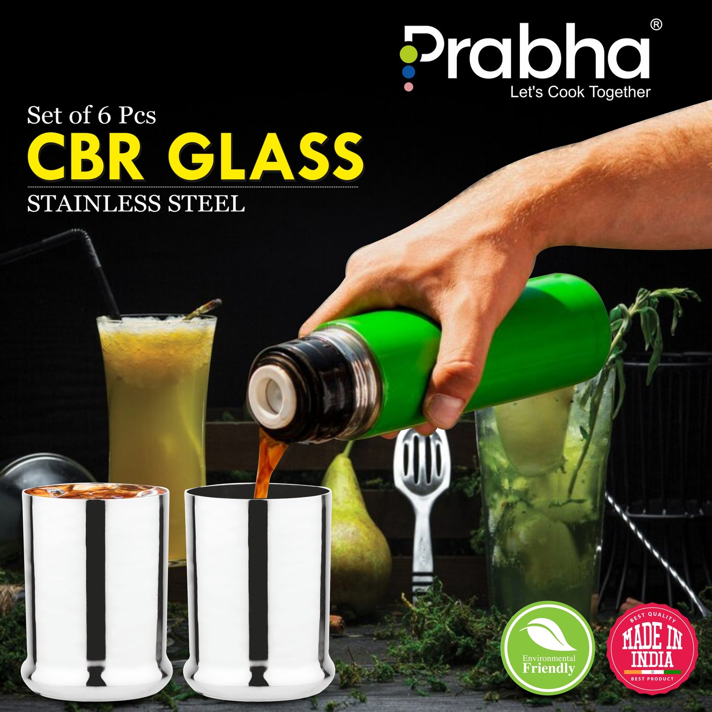 Stainless Steel CBR Glass | Unbreakable Water Drinking Glasses Set Of 6 Pieces - Prabha