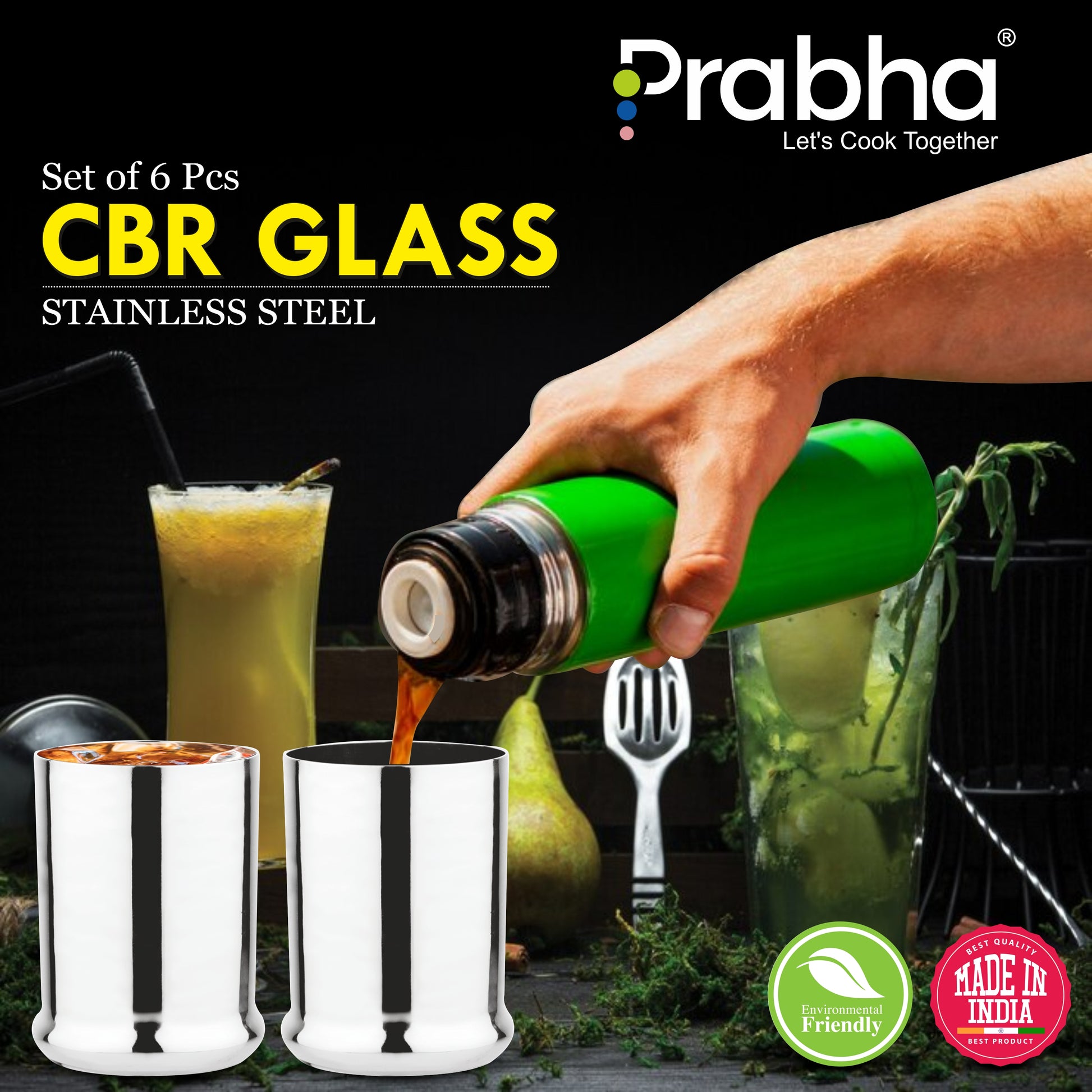 Stainless Steel CBR Glass | Unbreakable Water Drinking Glasses Set Of 6 Pieces - Prabha