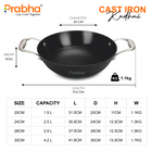 Black Eisen Cast Iron Kadhai With Steel Handel