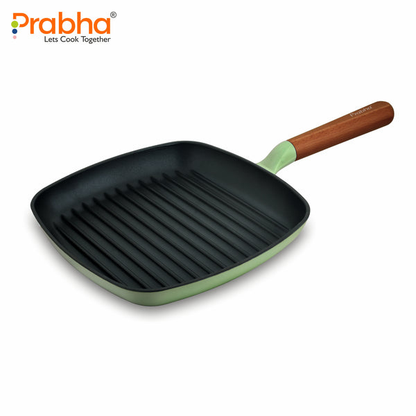 Castella Light Cast Iron 24m Square Grill Pan- Induction Bottom, Pea Green