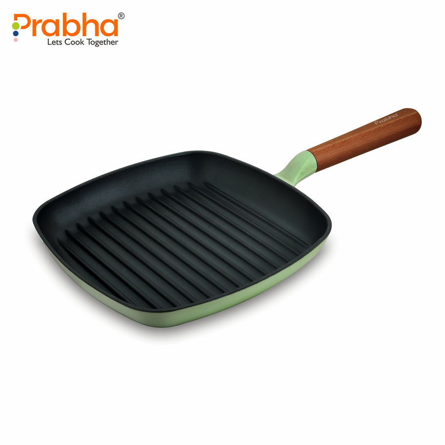 Castella Light Cast Iron 24m Square Grill Pan- Induction Bottom, Pea Green