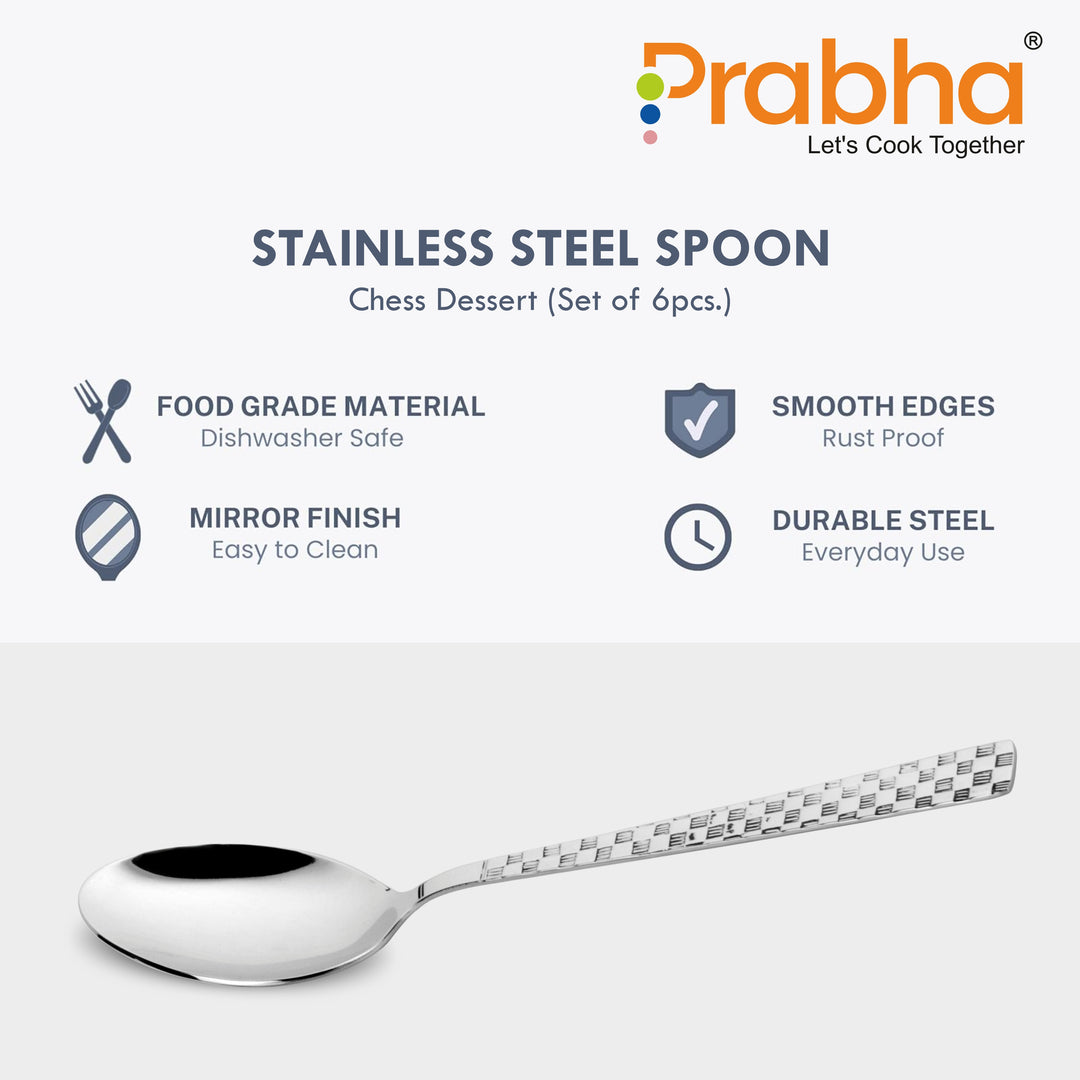Stainless Steel Chess Dessert Spoon Set - Easy to Use, Dishwasher Safe