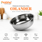 Prabha 30cm Stainless Steel Colander with Handle | Multipurpose Kitchen Strainer for Rice, Fruits & Vegetables