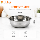 Prabha 30cm Stainless Steel Colander with Handle | Multipurpose Kitchen Strainer for Rice, Fruits & Vegetables