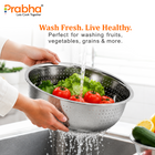 Prabha 30cm Stainless Steel Colander with Handle | Multipurpose Kitchen Strainer for Rice, Fruits & Vegetables