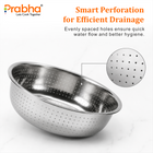 Prabha 30cm Stainless Steel Colander with Handle | Multipurpose Kitchen Strainer for Rice, Fruits & Vegetables