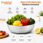 Prabha 30cm Stainless Steel Colander with Handle | Multipurpose Kitchen Strainer for Rice, Fruits & Vegetables