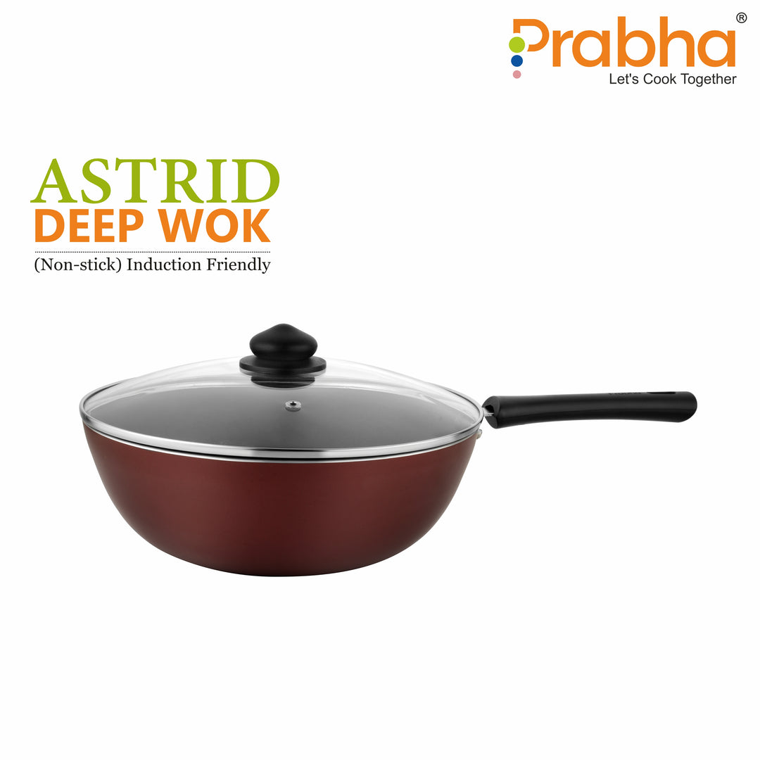 Astrid Nonstick Deep Wok With Glass Lid