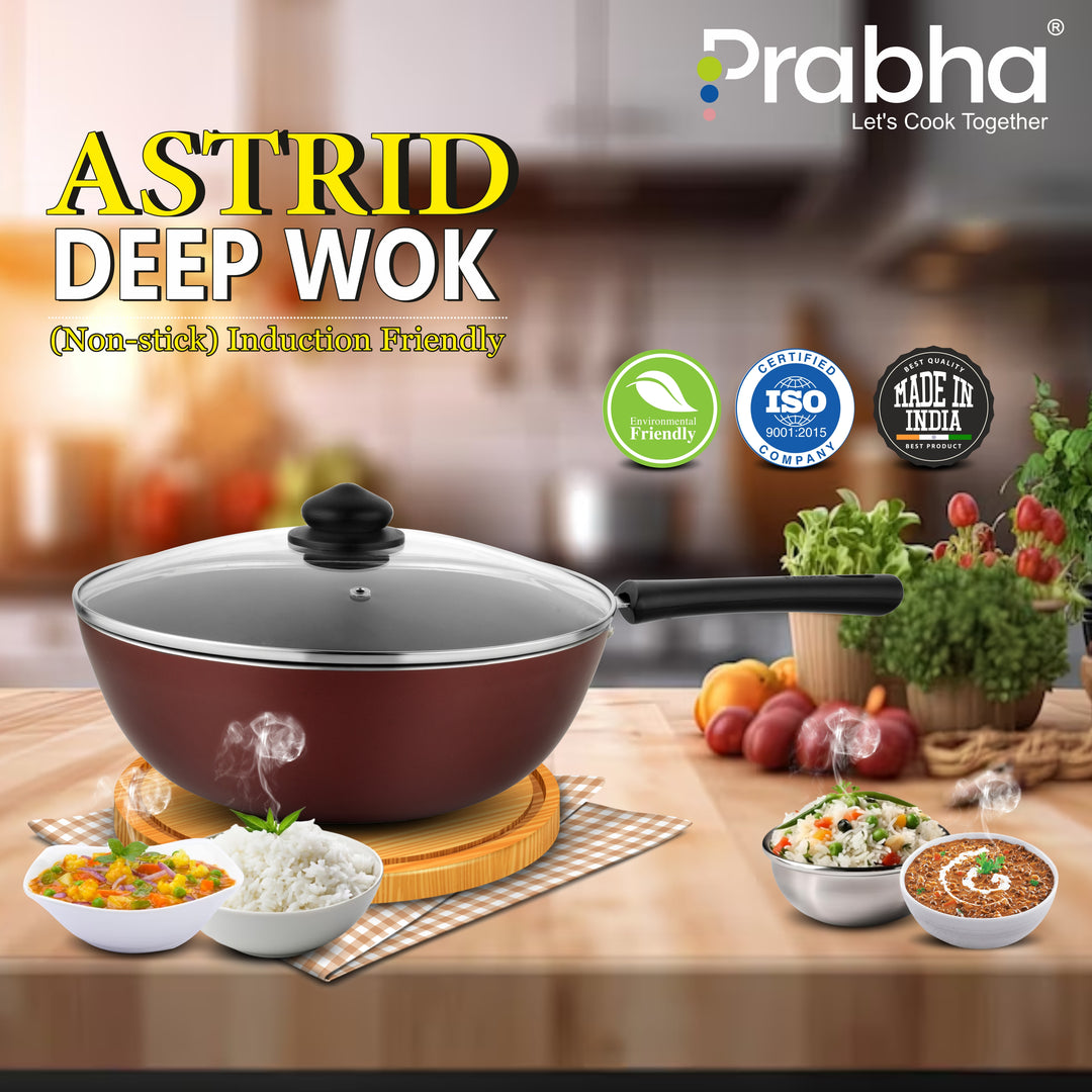 Astrid Nonstick Deep Wok With Glass Lid