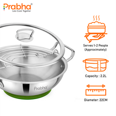 Elante Tri-Ply Kadhai With Glass Lid | With Oil Drainer