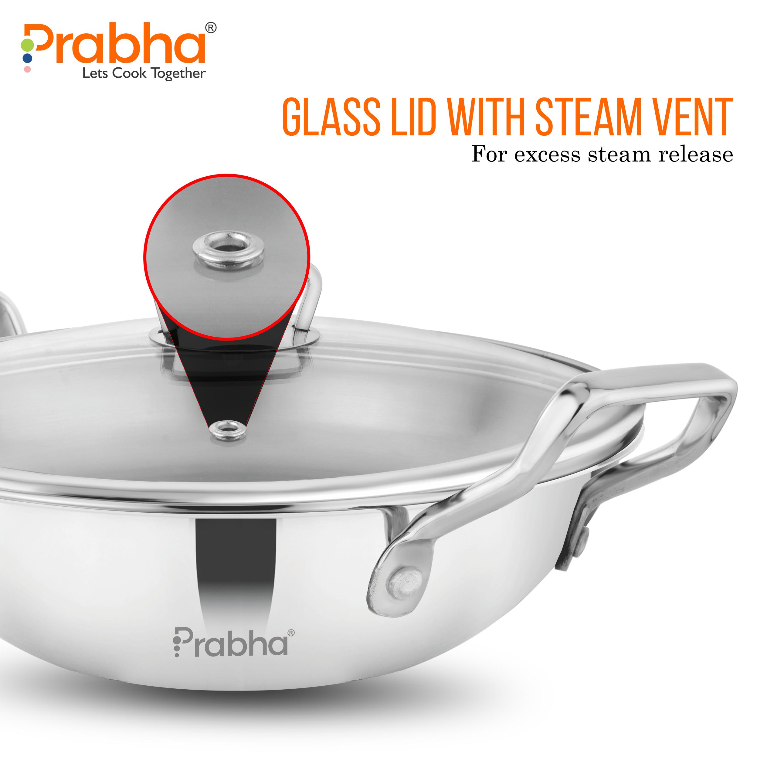 Elante Tri-Ply Kadhai With Glass Lid | With Oil Drainer