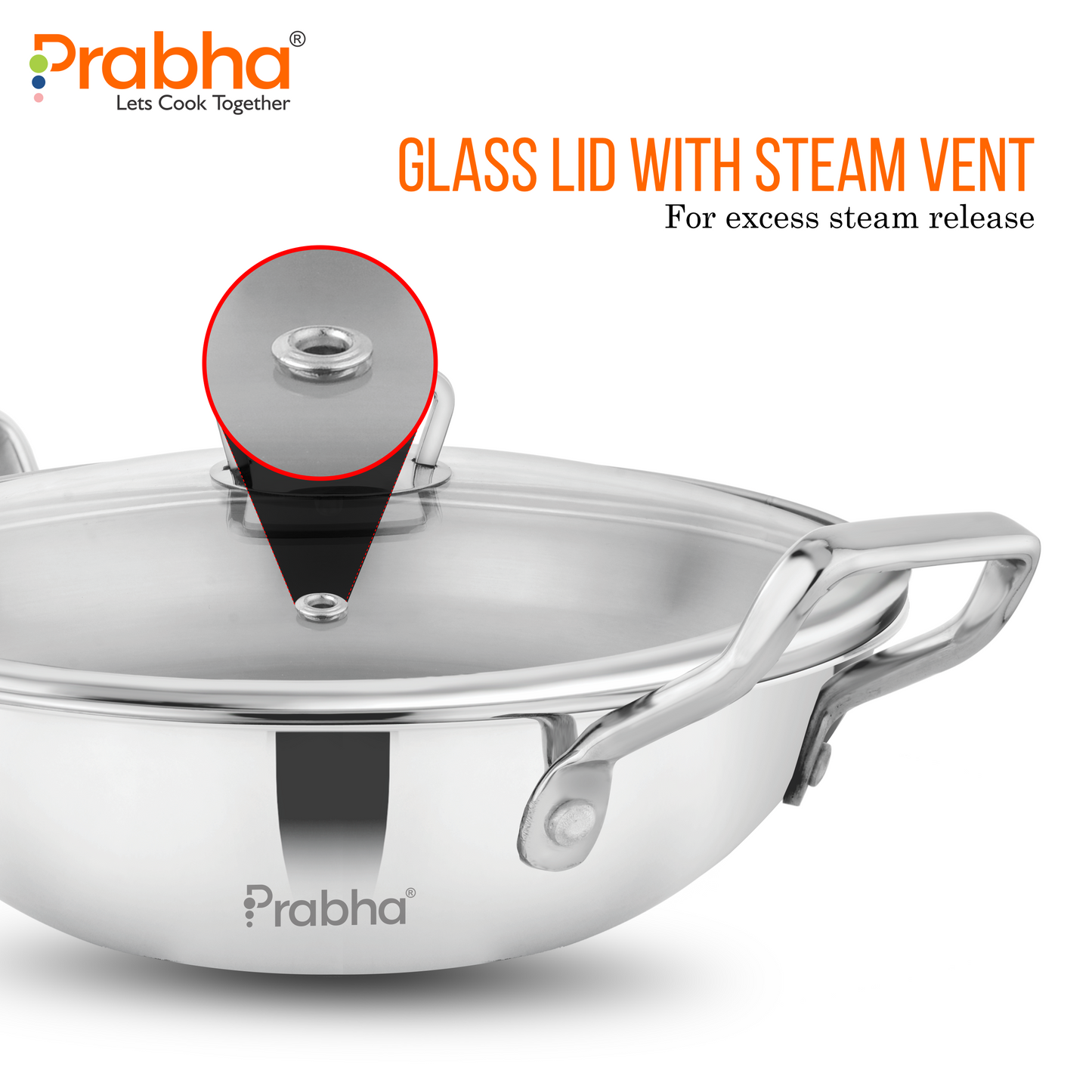 Elante Tri-Ply Kadhai With Glass Lid | With Oil Drainer