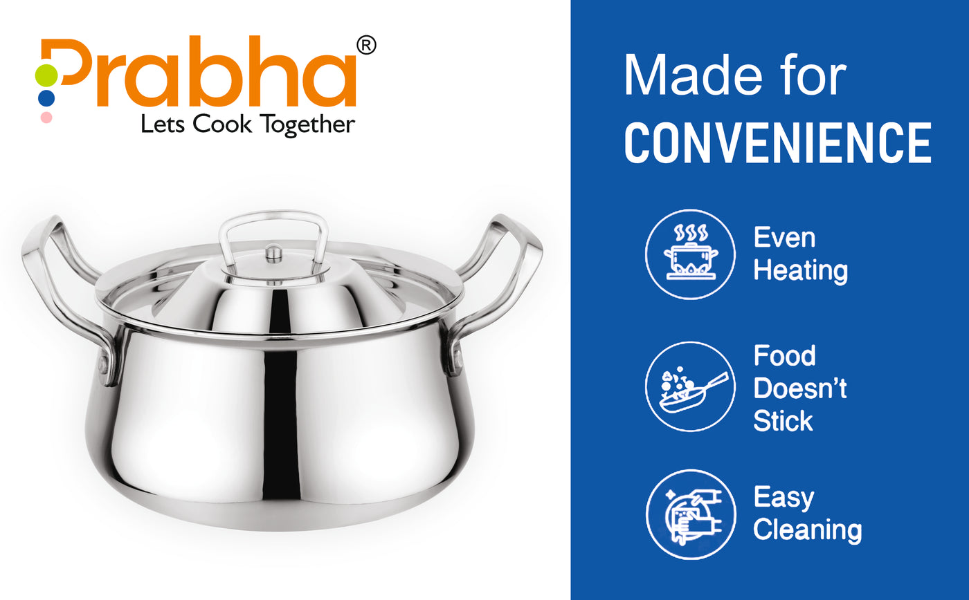 Elante Tri-Ply Biryani Handi with Lid | Premium Stainless Steel Induction Compatible Cooking Handi