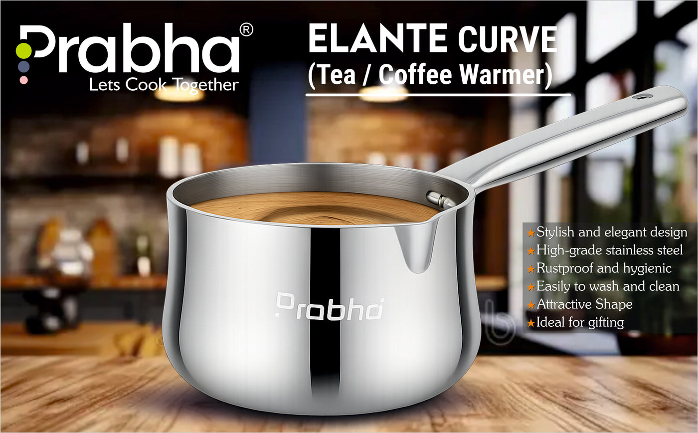 Elante Triply Curve Tea & Coffee Warmer with Pouring Lip | Tri-Ply Stainless Steel Beverage Warmer | Induction Compatible