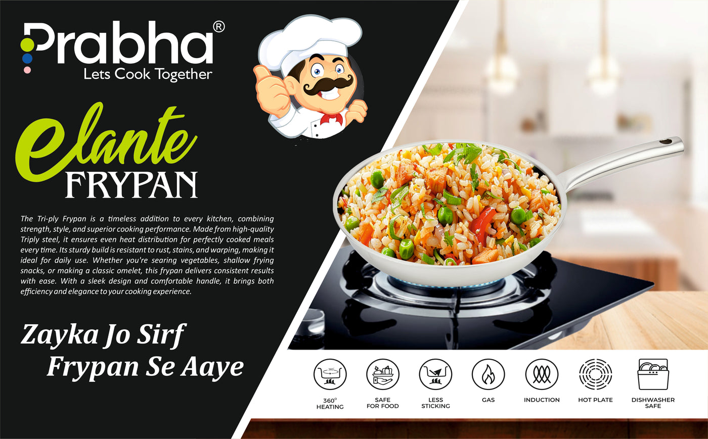 Elante Triply Stainless Steel Frypan with Glass Lid | Built for Everyday Excellence & Induction Friendly
