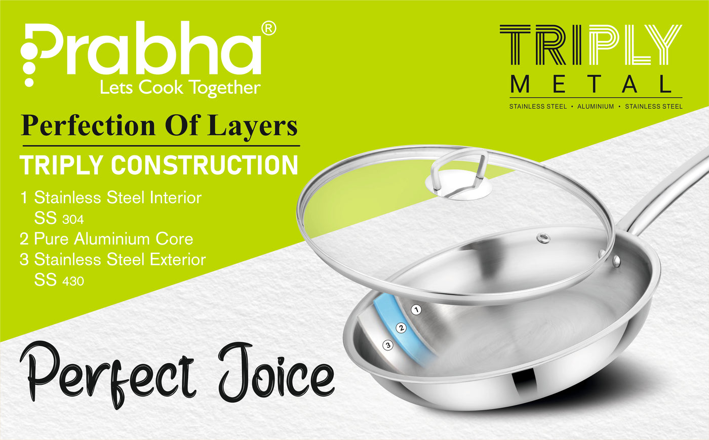 Elante Triply Stainless Steel Frypan with Glass Lid | Built for Everyday Excellence & Induction Friendly