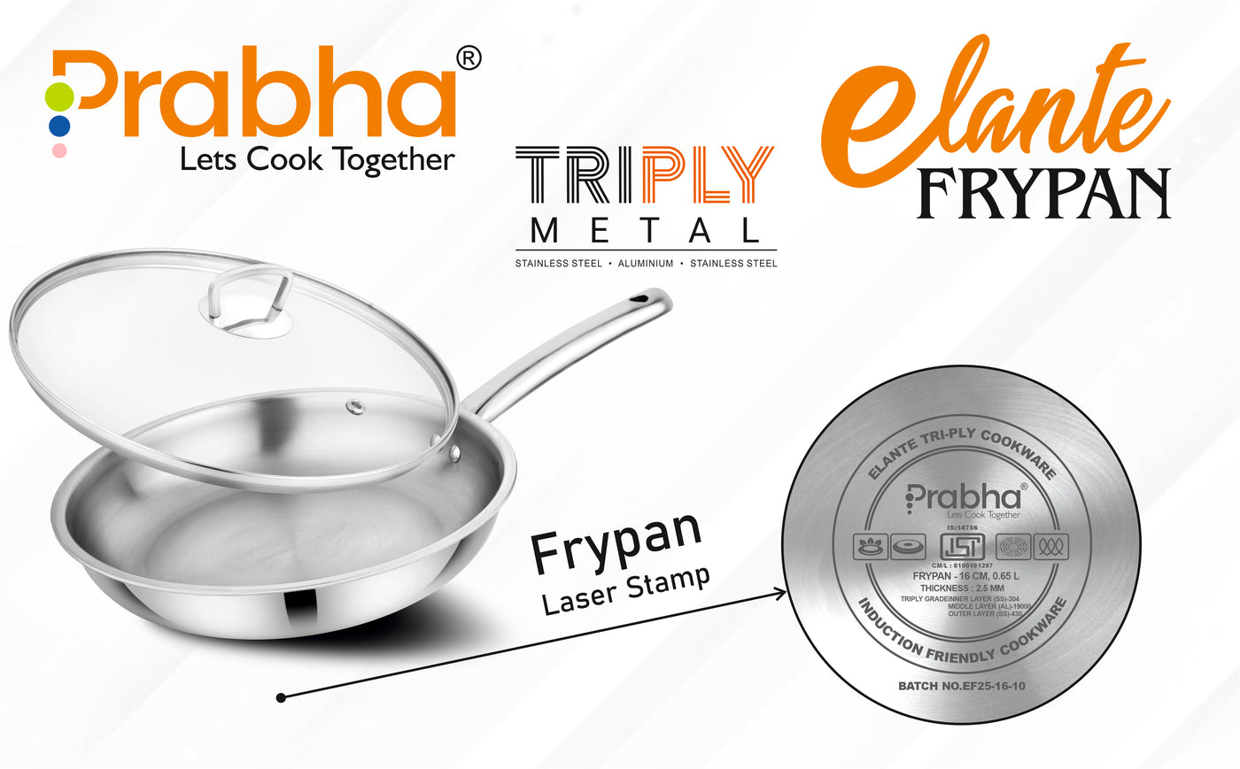 Elante Triply Stainless Steel Frypan with Glass Lid | Built for Everyday Excellence & Induction Friendly