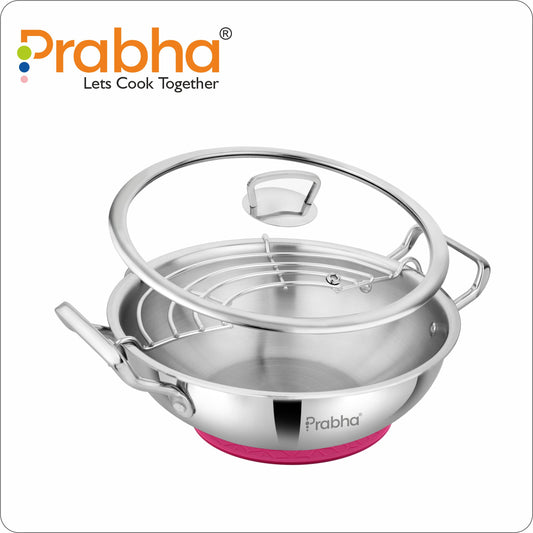 Elante Tri-Ply Kadhai With Glass Lid