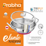 गैलरी व्यूवर में इमेज लोड करें, Stainless Steel Tri-Ply Elante Kadhai With Glass Lid
