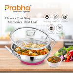 गैलरी व्यूवर में इमेज लोड करें, Stainless Steel Tri-Ply Elante Kadhai With Glass Lid
