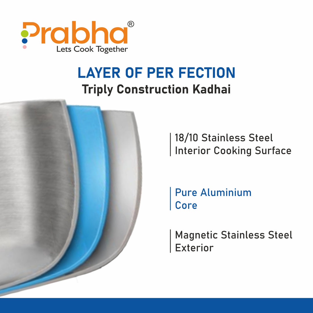 Stainless Steel Tri-Ply Elante Kadhai With Glass Lid