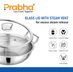 Elante Tri-Ply Kadhai & Steamer With Glass Lid
