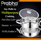 Elante Tri-Ply Kadhai & Steamer With Glass Lid