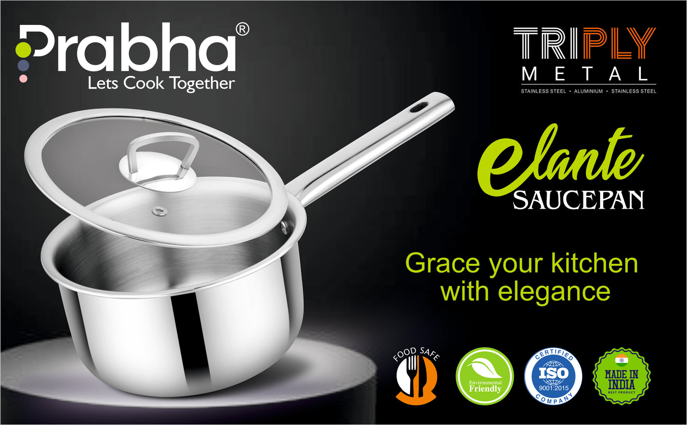 Elante Triply Saucepan With Glass Lid