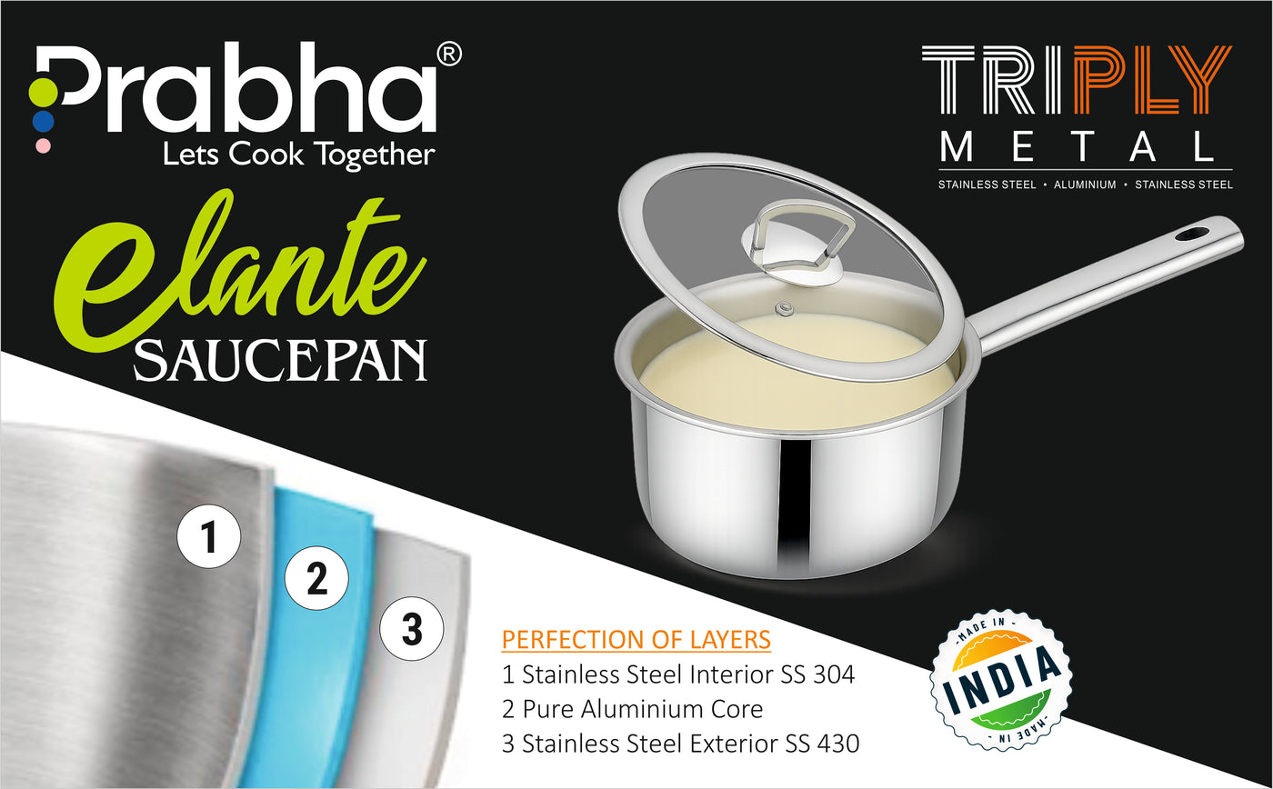 Elante Triply Saucepan With Glass Lid