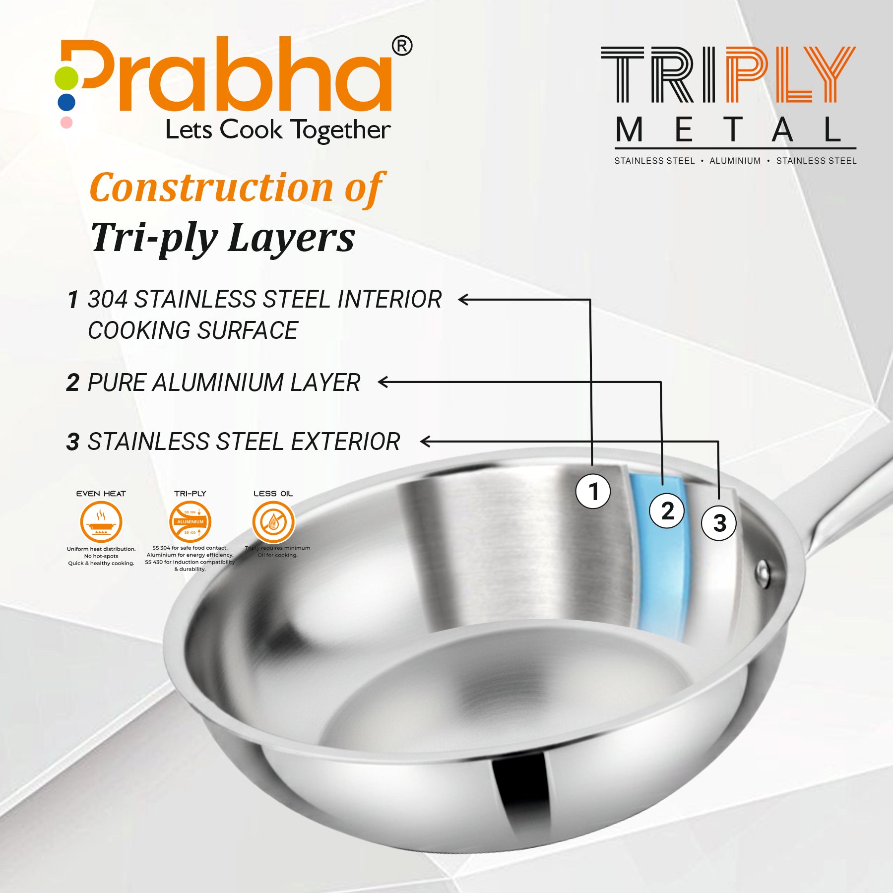 Elante Triply Wok With Glass Lid